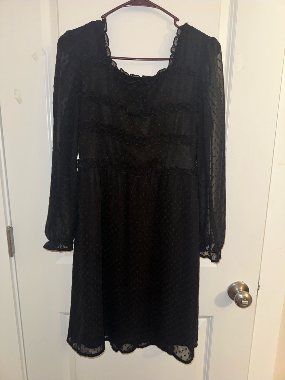 wonder nation Black Long-Sleeve Ruffle Detail Dress